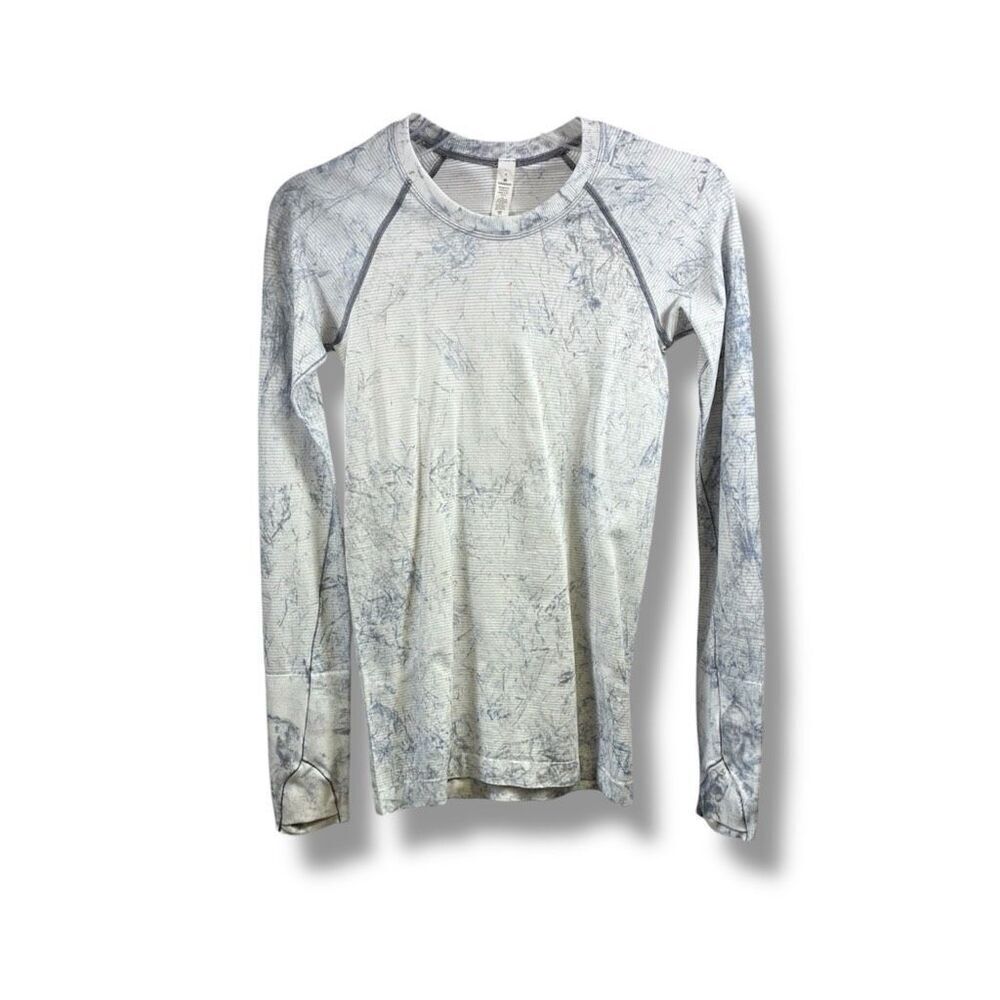 Lululemon Swifly Tech Long Sleeve 2.0 MultiDye in White Gray Size 4
